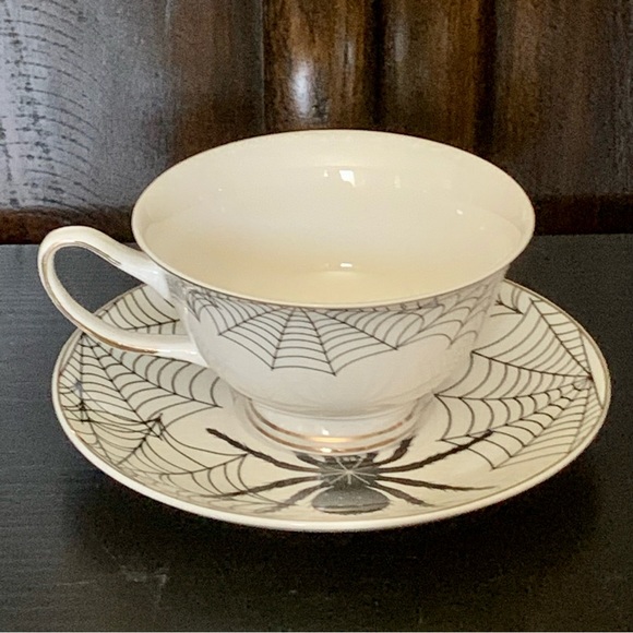 Spooky Spider with Spider Webs Ceramic Halloween Tea Cup and Saucer Set - Picture 3 of 9